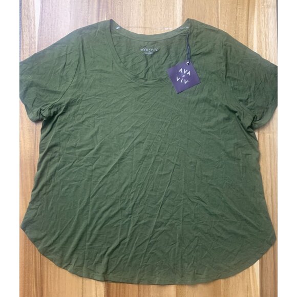 Ava & Viv Womens Plus Size Green Round Neck Short Sleeve Shirt Relaxed Fit 2X - Picture 2 of 7